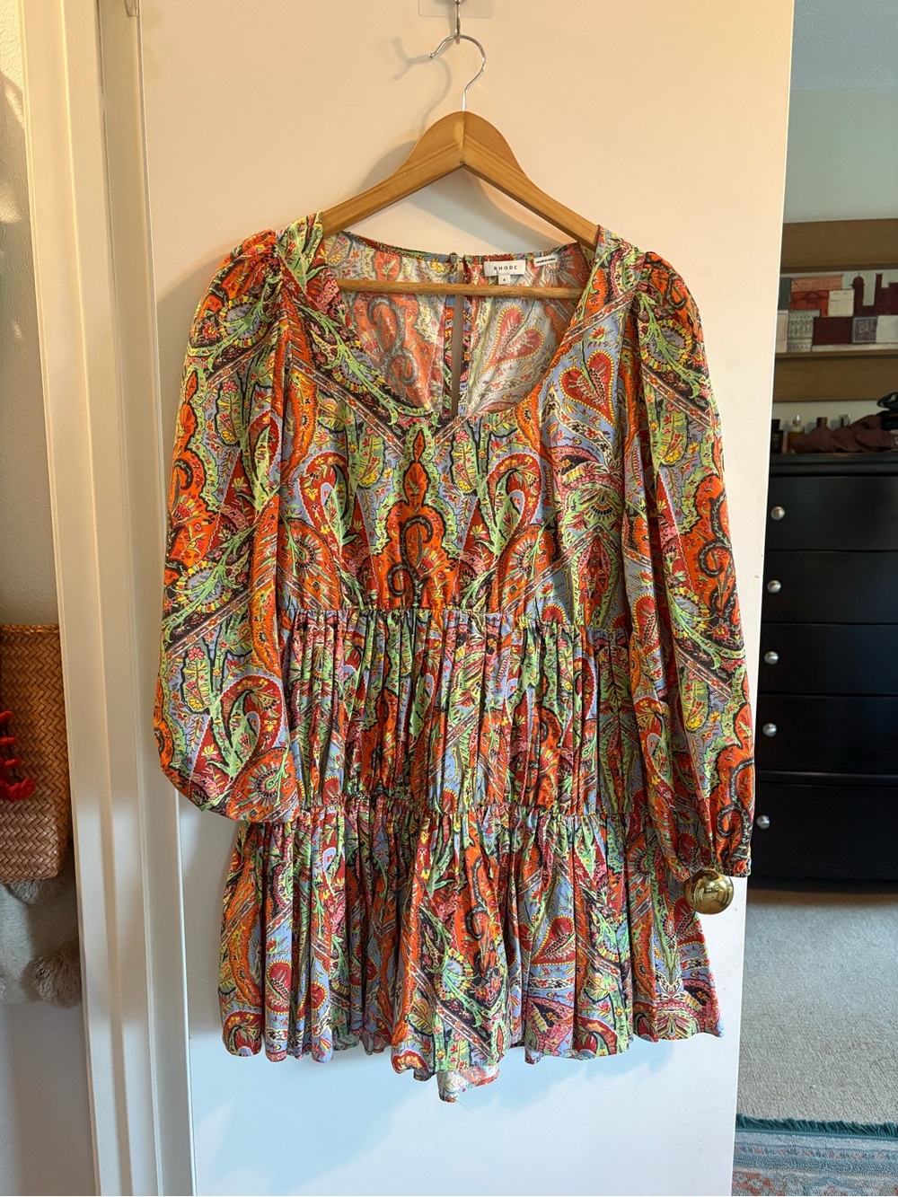 RHODE Orange Paisley Tiered Dress